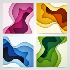 Set of 3D abstract background and paper cut shapes, vector illustration