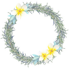 Watercolor leaves wreath. Hand drawn isolated border