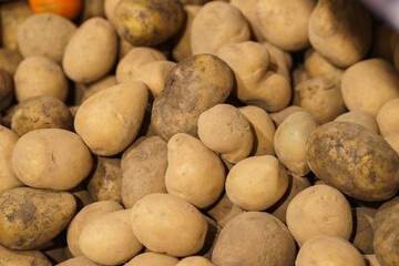 Fototapeta na wymiar Fresh potatoes on the counter top view close-up.