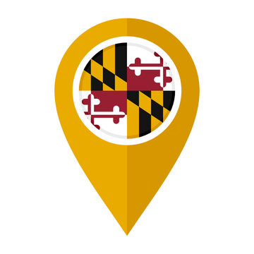 flat map marker icon with maryland flag. vector illustration isolated on white background	