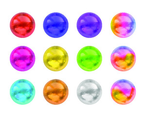 Vector Colorful Balls Set Isolated on White Background, 3D Spheres Collection, Different Colors Pearls, Rainbow Colors.
