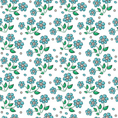 Fabric with blue flowers on a white background.