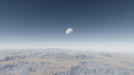 alien planet in space, science fiction landscape, 3d render