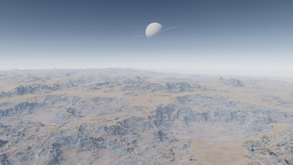 alien planet in space, science fiction landscape, 3d render