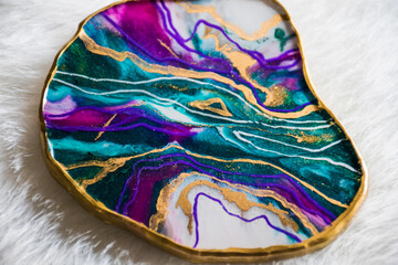 sapphire and emerald resin geode commissioned original art work 