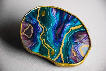sapphire and emerald resin geode commissioned original art work 