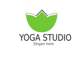 Yoga, meditation or wellness company logo with lotus flower, green and grey colors