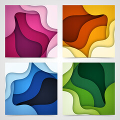 Set of 3D abstract background and paper cut shapes, vector illustration