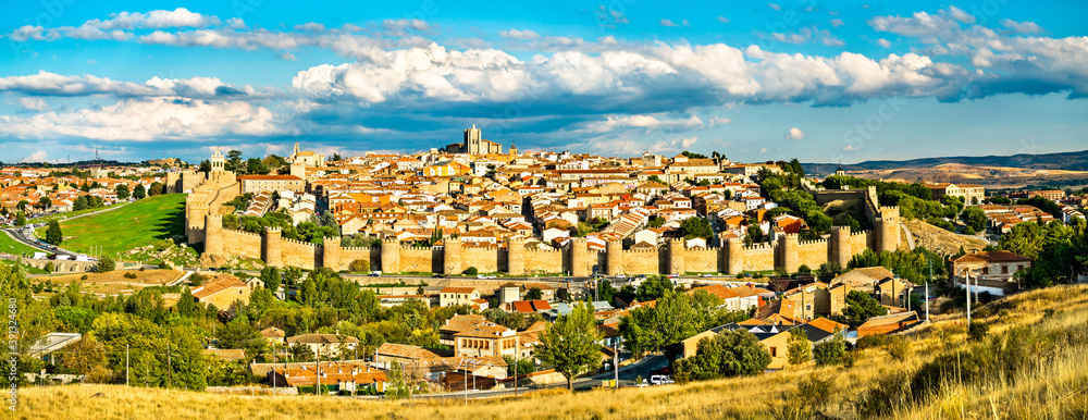 Canvas Prints Aerial view of Avila with its medieval walls. UNESCO world heritage in Spain