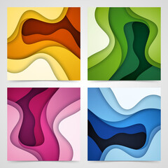 Set of 3D abstract background and paper cut shapes, vector illustration