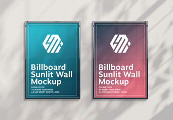 2 Billboards Hanging on Sunlit Wall Mockup