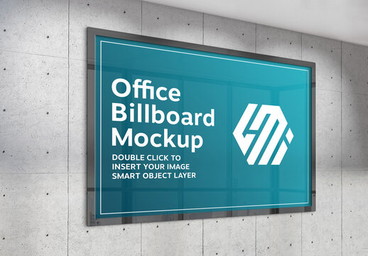 Billboard Hanging on Sunlit Office Wall Mockup