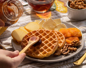 waffles with jam