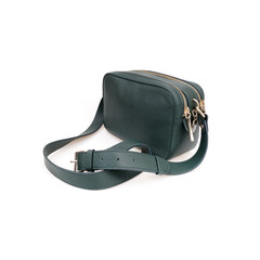 Elegant green female cross body bag isolated on white background