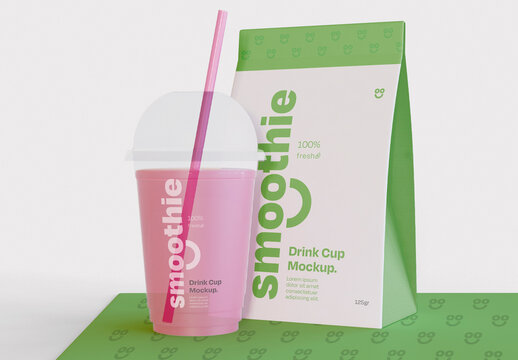 Smoothie Bottle and Packaging Mockup