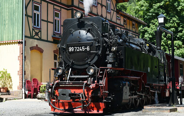 Dampflok am Bahnhof Eisfelder Talmühle