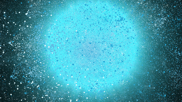 Particles in space. The colored circles. Light in the center. Cosmic stars. 3D image.