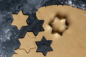 Fresh homemade dough for Cookies. Some are already cut out as Stars.