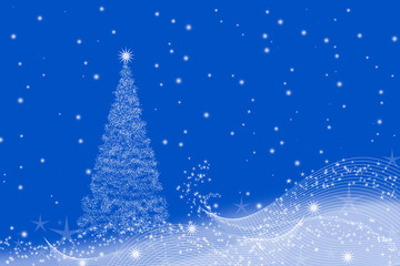 Christmas background with Christmas tree and on a blue background.