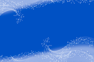 Christmas background with monograms and snowflakes around the edges on a blue background.