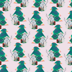 Seamless pattern design with colorful folk art christmas ornaments