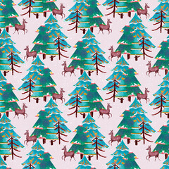 Seamless pattern design with colorful folk art christmas ornaments