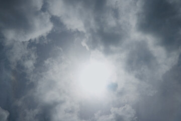 Dramatic sky bright sun behind cloud in blue sky