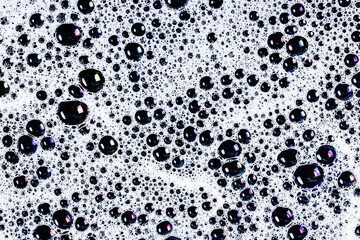 Water foam texture. White foam structure. Bubble background. Washing suds pattern. Chemical...