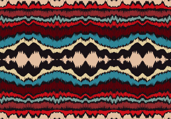 Ikat border. Geometric folk ornament. Ink on clothes. Tribal vector texture. Seamless striped pattern in Aztec style. Ethnic embroidery. Indian, Scandinavian, Gypsy, Mexican, African rug.