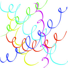 Multicolored streamer stripes with curls isolated on white background.  Abstract vector illustration for holiday backgrounds or design elements for greeting cards and seasonal designs.