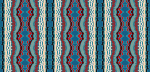 Ikat border. Geometric folk ornament. Ink on clothes. Tribal vector texture. Seamless striped pattern in Aztec style. Ethnic embroidery. Indian, Scandinavian, Gypsy, Mexican, African rug.