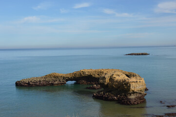 Rocks surrounded by the sea at the coast of Biarritz in the Bay of Biscay, France