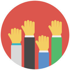 
Human hands raising in protest, flat vector icon 
