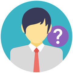 
Man with a question mark, flat vector icon 

