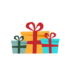 Set of colorful gift boxes with bows and ribbons. Cartoon gift box.