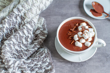A cup of hot chocolate with marshmallows