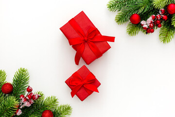  Christmas composition  on white background. Flat lay