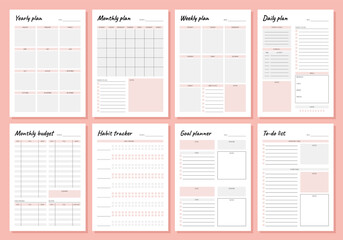 Planner. Weekly and days organizers for schedule list with reminder, checklists, important date and notes. Simple life planners daily routine organization vector minimalist templates