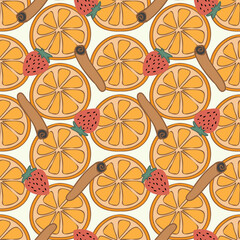 Colorful seamless vector pattern of abstract fruits silhouettes of fruits