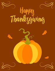 thanksgiving card with pumpkin isolated, vector illustration