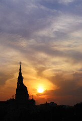 image of a Christian temple on a sunset background