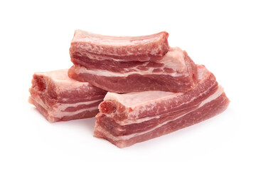 Pork Ribs, raw meat, close-up, isolated on white background