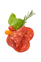 Chorizo sausage, Spanish salami, isolated on white background