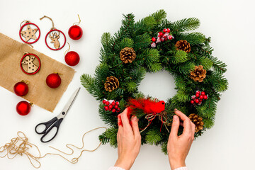 christmas wreath on white  background

