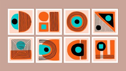 Set of minimal style geometric design posters, wall art compositions, covers.