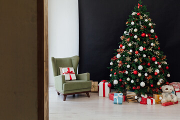 New Year's Interior with Christmas Tree with Gifts decor garland December