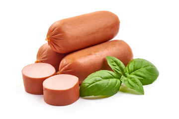 Fresh boiled sausages, isolated on white background