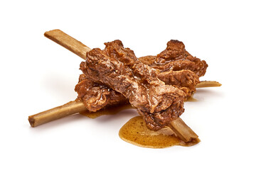Braised ribs with sauce, isolated on white background