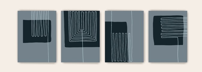 Set of abstract creative minimalist art composition with geometric elements.