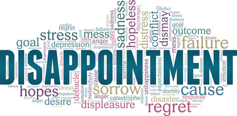 Fototapeta premium Disappointment vector illustration word cloud isolated on a white background.